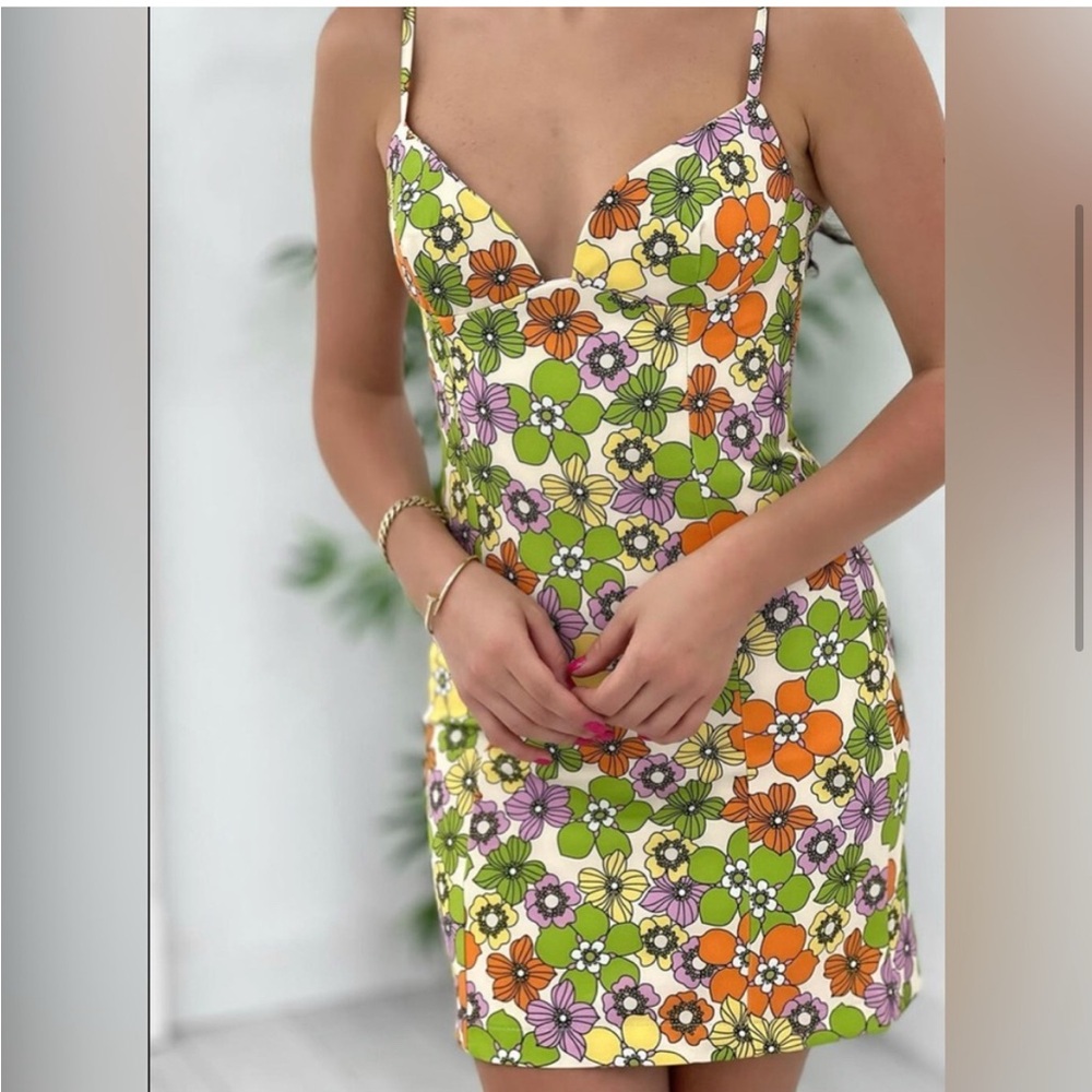 Zara Floral Mini Dress - Orange, Green, Purple